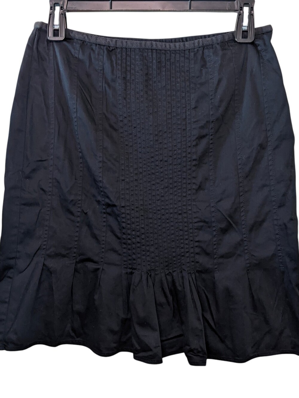 Bandolino Cotton Skirt Black Knee-length Tucks Gathers  Fit and Flare Sz 12
